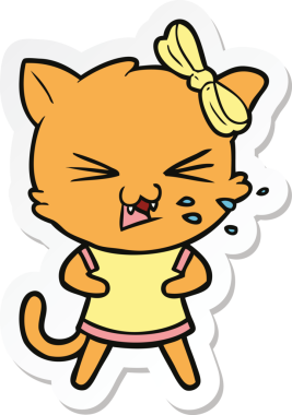 Bir insan tarafından çizilmiş çizgi film kedisinin çıkartması.