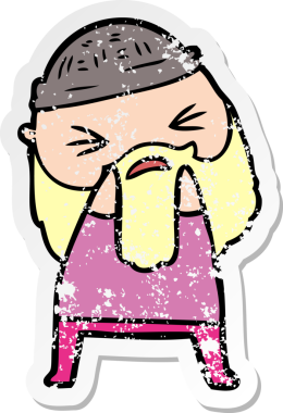 Bir insan tarafından çizilmiş sakallı bir çizgi film karakterinin sıkıntılı çıkartması.