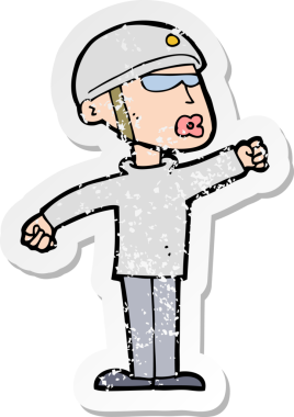 Bir insan tarafından çizilmiş karikatür güvenlik elemanının gerilimli çıkartması.