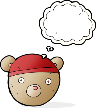 Bir insan tarafından çizilmiş düşünce baloncuklu oyuncak ayı şapkası.