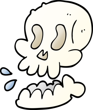 Bir insan tarafından çizilmiş komik karikatür kafatası.