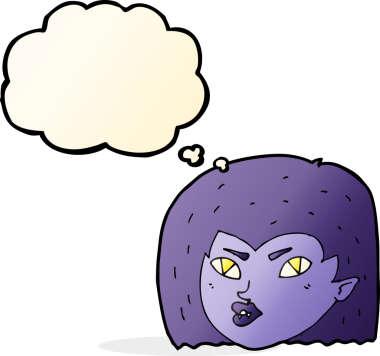 Bir insan tarafından çizilmiş düşünce baloncuklu vampir yüzü.