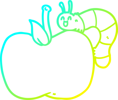 Bir insan tarafından çizilmiş elma ve böceğin soğuk gradyan çizimi