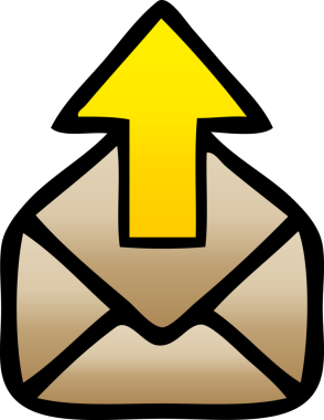 Bir insanın çizdiği okun olduğu gölgelenmiş bir zarf karikatürü