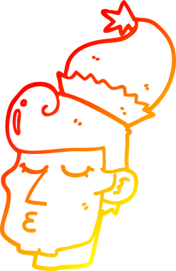 Bir insan tarafından çizilmiş Noel şapkası giyen bir adamın sıcak çizgi çizimi.