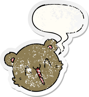 Tatlı oyuncak ayı suratlı, konuşma baloncuklu, sıkıntılı, yaşlı bir insan tarafından çizilmiş bir çıkartma.