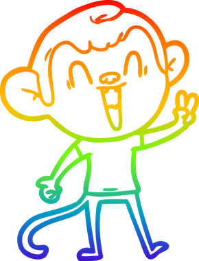 Gökkuşağı gradyan çizgi çizimi bir insan tarafından çizilmiş gülen maymun