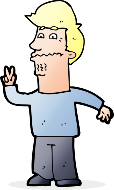 Karikatürist bir insan tarafından çizilmiş barış işareti veriyor.