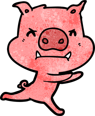 Bir insan tarafından çizilmiş kızgın çizgi film domuzu.