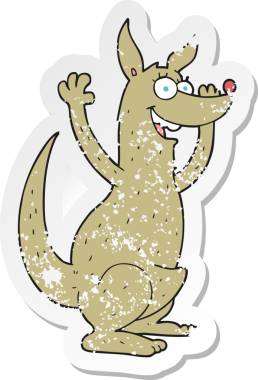 Bir insan tarafından çizilmiş karikatür kangurusunun gerilimli yapıştırması.