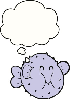 Bir insan tarafından çizilmiş baloncuklu balon balığı.