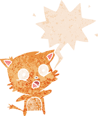 grunge 'da konuşma balonu olan çizgi film kedisi bir insan tarafından çizilmiş dertli retro desenli