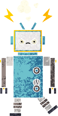 Bir insan tarafından çizilmiş bir robotun retro çizim tarzı karikatürü