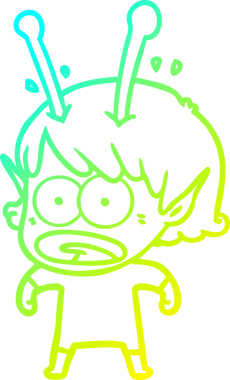 Bir çizgi film karakteri, bir insan tarafından çizilmiş soğuk gradyan çizimi.