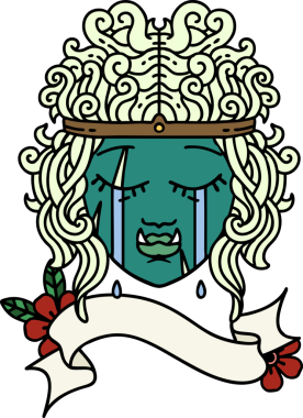 Retro Dövme Tarzı Ağlayan Ork Barbar karakter yüzü Bir insan tarafından çizilmiş