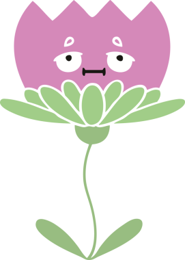 Bir insan tarafından çizilmiş bir çiçeğin düz renkli retro karikatürü