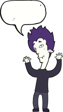 Bir insan tarafından çizilmiş konuşma balonu olan bir vampir adam.