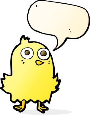 Bir insan tarafından çizilmiş konuşma baloncuklu komik çizgi film kuşu.