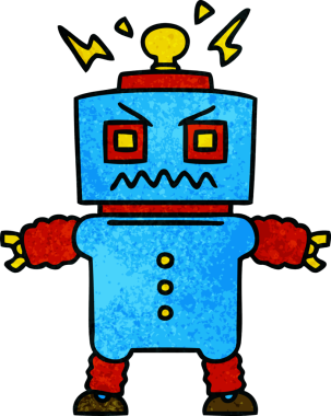 Bir insan tarafından çizilmiş tuhaf çizgi film robotu.