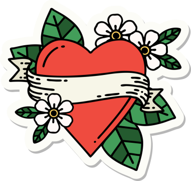 Bir insan tarafından çizilmiş geleneksel bir kalp ve bayrak stili dövme çıkartması.