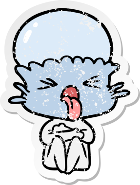 Bir insan tarafından çizilmiş garip bir uzaylı çizgi filminin sıkıntılı çıkartması.