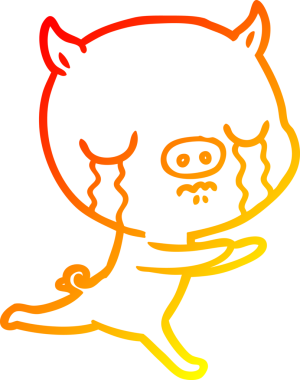 Bir insan tarafından çizilmiş, ağlayan bir domuzun sıcak çizgi çizimi.