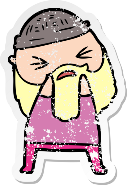 Bir insan tarafından çizilmiş sakallı bir çizgi film karakterinin sıkıntılı çıkartması.