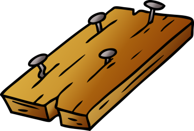 Bir insan tarafından çizilmiş bir tahtaya el çizimi karikatür çiviler