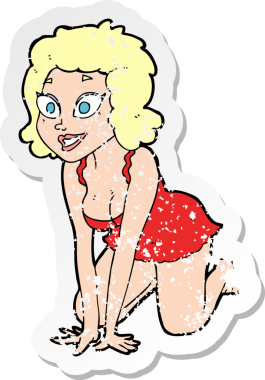 Bir insan tarafından çizilmiş komik, seksi bir kadının gerilmiş çıkartması.