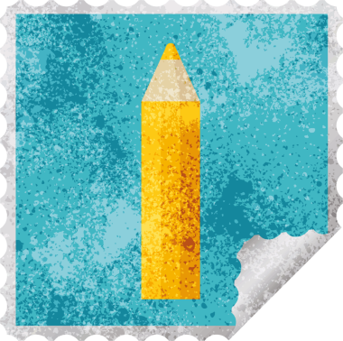 bir insan tarafından çizilmiş turuncu renkli kalem kare etiket