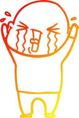 Bir insan tarafından çizilmiş, ağlayan kel bir adamın çizgi çizimi.