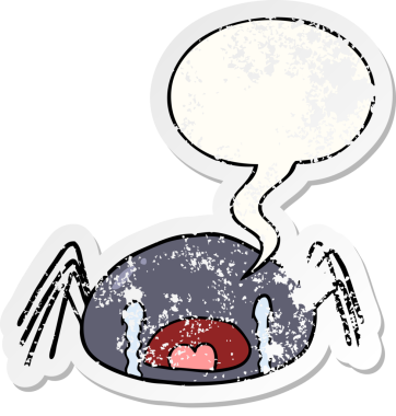 Karikatür cadılar bayramı örümceğinin ağlayışı bir insan tarafından çizilmiş sıkıntılı eski bir çıkartma