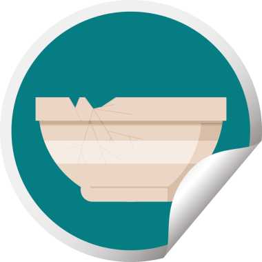 Bir insan tarafından çizilmiş çatlak kase grafik vektör çizimi dairesel etiketi