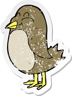 Bir insan tarafından çizilmiş karikatür kuşunun gerilmiş çıkartması.