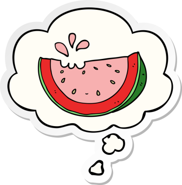 Düşünce baloncuklu karpuz insan tarafından çizilmiş bir çıkartma.