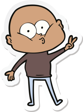 Bir insan tarafından çizilmiş kel bir adamın çıkartması.