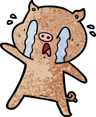 Bir insan tarafından çizilmiş ağlayan domuz çizgi filmi.