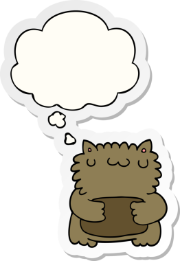 İnsan tarafından çizilmiş bir çıkartma olarak düşünce baloncuğu olan çizgi film ayısı.