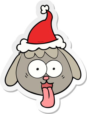 Bir insan tarafından çizilmiş Noel Baba şapkası giymiş köpek suratının el çizimi karikatürü.