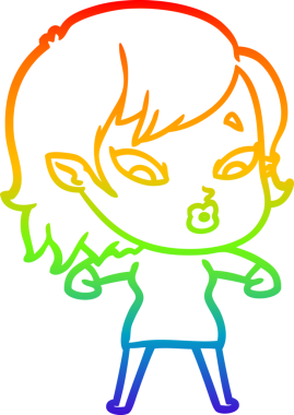 Gökkuşağı gradyan çizgisi. Bir insan tarafından çizilmiş şirin bir vampir kız çizgi filmi.