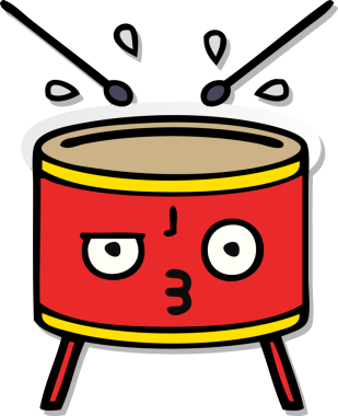 Bir insan tarafından çizilmiş şirin bir davulun sıkıntılı çıkartması.