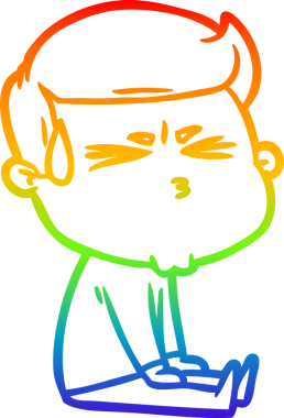 Bir insan tarafından çizilmiş terleyen bir çizgi film karakterinin çizimi.