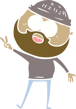 Düz renkli çizgi film sakallı adam bir insan tarafından çizilmiş.