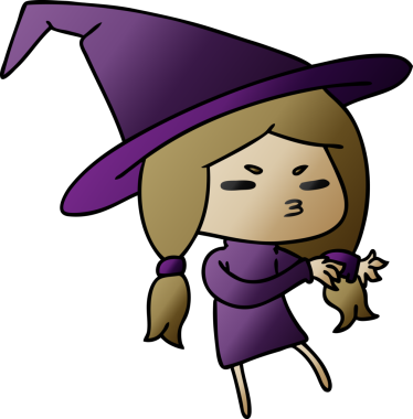 Bir insan tarafından çizilmiş sevimli cadı kawaii kız çizimi.