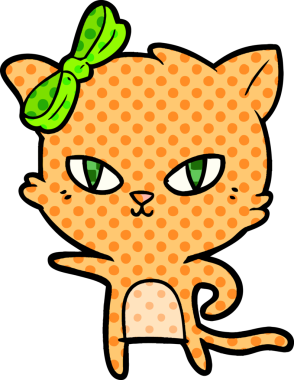 Bir insan tarafından çizilmiş sevimli çizgi film kedisi.