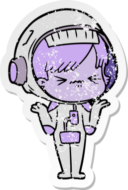 Bir insan tarafından çizilmiş kafası karışmış bir uzay kızının sıkıntılı çıkartması.