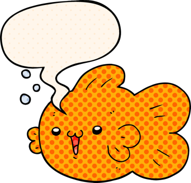 Bir insan tarafından çizilmiş çizgi roman tarzında konuşma balonu olan karikatür balığı.