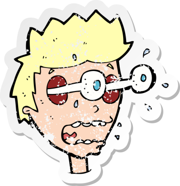 Bir karikatürün gerilimli yapıştırması şaşırmış bir adamın gözleri bir insan tarafından çıkarılmış.