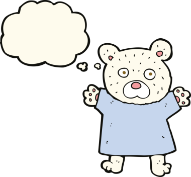 Bir insan tarafından çizilmiş düşünce baloncuklu şirin kutup ayısı.