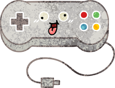 Bir insan tarafından çizilmiş bir oyun denetleyicisinin retro illüstrasyon tarzı karikatürü